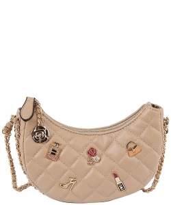 Quilted Lucky Charms Crossbody Hobo LAD001 STONE
